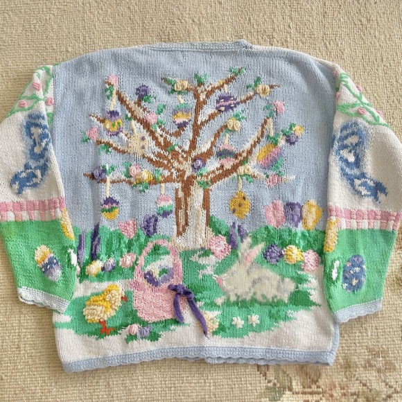 Vintage Cotton Womens Easter Knitted Cardigan Sweater Amazing - Picture 6 of 8